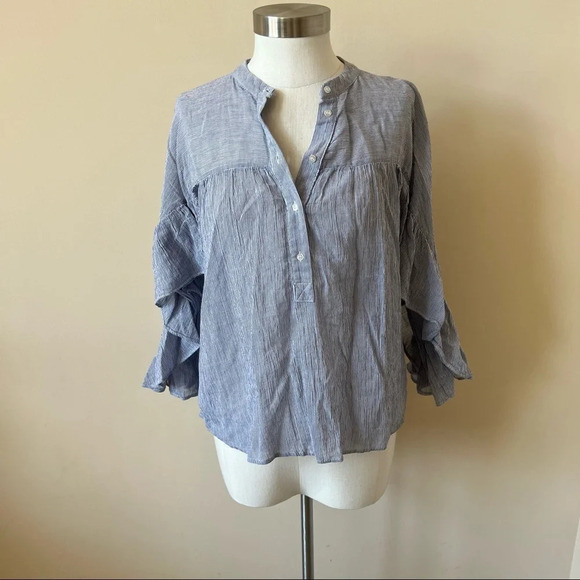 Anthropologie Maeve stripe ruffle sleeve button down shirt 5336 - Picture 3 of 10